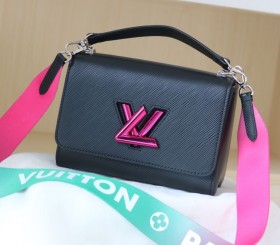Louis Vuitton Epi Leather Twist MM Handbag In Black With Gradient Strap