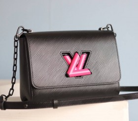Louis Vuitton Epi Leather Twist MM Bag - Black - Vibrant Pink Twist-Lock