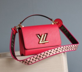 Louis Vuitton Epi Leather Twist MM Handbag In Red With Embroidered Strap
