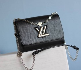 Louis Vuitton Epi Leather Twist MM With Flowers Jewels Chain Bag - Black