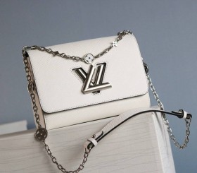 Louis Vuitton Epi Leather Twist MM With Flowers Jewels Chain Bag In Optic White