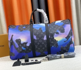 Louis Vuitton Monogram Eclipse Keepall 55 Bandouliere Travel Bag In Blue Sunrise
