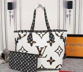 Louis Vuitton Monogram Giant Neverfull MM Tote In Cream And Caramel