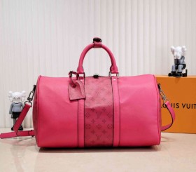 Louis Vuitton Taiga Leather Keepall Bandouliere 50 Travel Bag In Pink