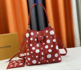 Louis Vuitton X YK Epi Leather NeoNoe MM Red Tote In White Infinity Dots