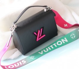Louis Vuitton Epi Leather Twist MM Handbag In Black With Gradient Strap