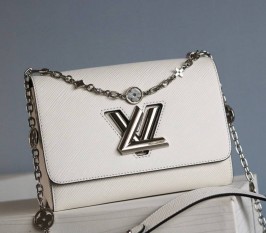 Louis Vuitton Epi Leather Twist MM With Flowers Jewels Chain Bag - Optic White