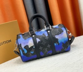 Louis Vuitton Monogram Eclipse Keepall Bandouliere 25 Travel Bag In Blue And Purple Sunrise