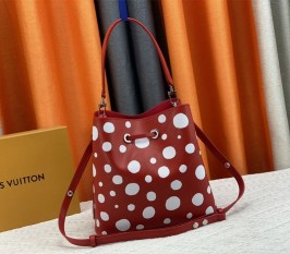 Louis Vuitton X YK Epi Leather NeoNoe MM Red Tote In White Infinity Dots