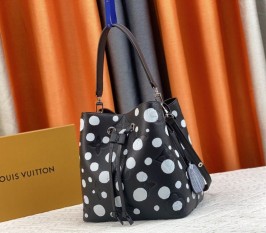 Louis Vuitton X YK NeoNoe MM Black Tote In White Infinity Dots