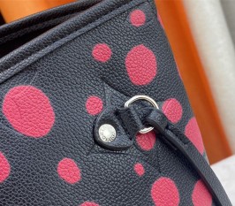 Louis Vuitton X YK Neverfull MM Black Tote In Red Infinity Dots