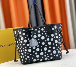Louis Vuitton X YK Neverfull MM Black Tote In White Infinity Dots With Style 3