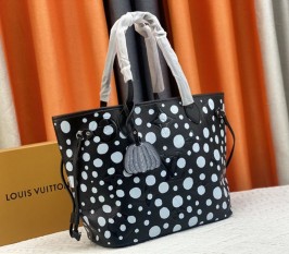 Louis Vuitton X YK Neverfull MM Black Tote In White Infinity Dots With Style 2