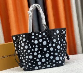 Louis Vuitton X YK Neverfull MM Black Tote In White Infinity Dots With Style 2