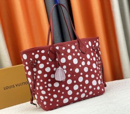 Louis Vuitton X YK Neverfull MM Red Tote In White Infinity Dots With Style 1