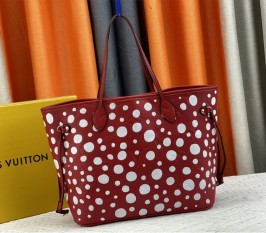 Louis Vuitton X YK Neverfull MM Red Tote In White Infinity Dots With Style 3