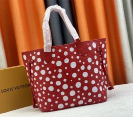 Louis Vuitton X YK Neverfull MM Red Tote In White Infinity Dots With Style 2