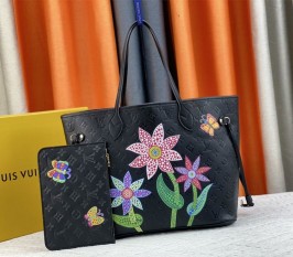 Louis Vuitton X Yayoi Kusama Neverfull MM Tote With Flower In Black