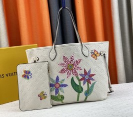 Louis Vuitton X Yayoi Kusama Neverfull MM Tote With Flower In Cream