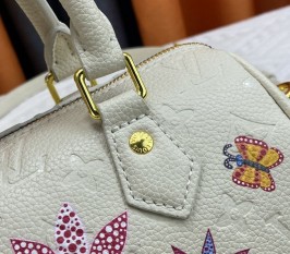 Louis Vuitton X YK Speedy Bandouliere 20 Handbag With Flower In Cream